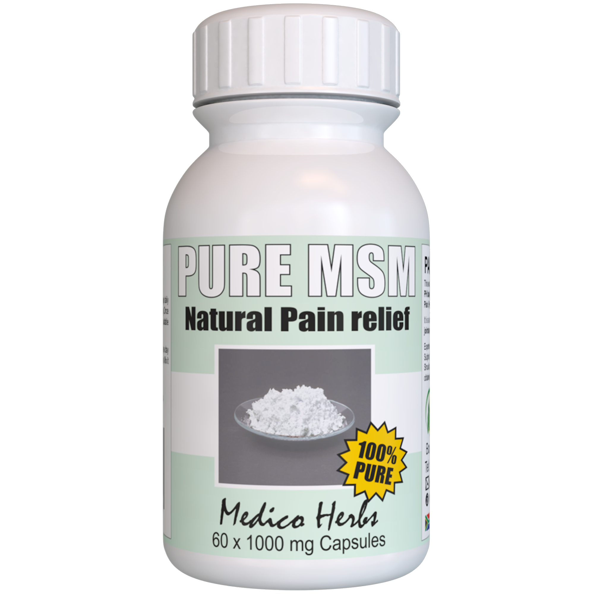 Pain Relief - 100% Natural MSM 60x1000mg Capsules x 2 bottles